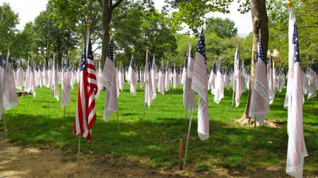 flags of 9/11 memorial on 10th anniversary in battery park, new yorkのeditorial素材