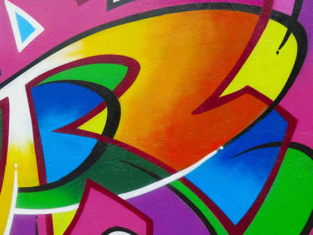 Painted Wall: Colorful Abstract Pattern in Detail of Graffitiのeditorial素材