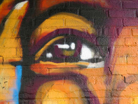 Painted Wall: Colorful Abstract Eye in Detail of Graffitiのeditorial素材
