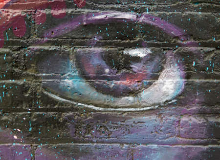Painted Wall: Colorful Abstract Eye in Detail of Graffitiのeditorial素材