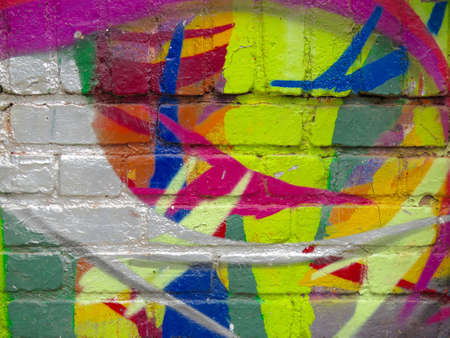 Painted Wall: Colorful Abstract Pattern in Detail of Graffitiのeditorial素材