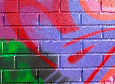 Painted Wall: Colorful Abstract Pattern in Detail of Graffitiの写真素材