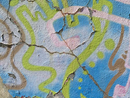 Aging Wall: Peeling Paint with Abstract Colorful Patternの写真素材
