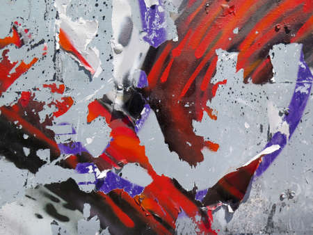 Aging Wall: Peeling Paint with Abstract Colorful Patternの写真素材