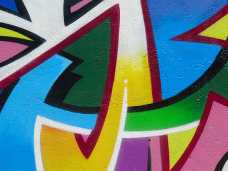 Painted Wall: Colorful Abstract Pattern in Detail of Graffitiの写真素材