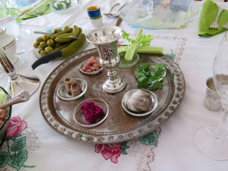 Holidays: Traditional Seder Plate for Passover Mealの写真素材