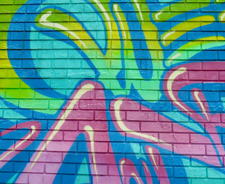 Painted Wall: Colorful Abstract Pattern in Detail of Graffitiの写真素材
