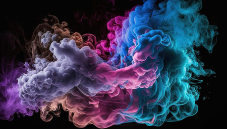 Abstract multicolored smoke of blue, pink, purple on a black background. Background from the smoke of vapeの写真素材