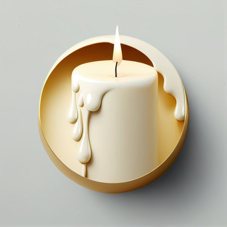 Burning candle in a golden circle on a gray background. 3d renderingの写真素材