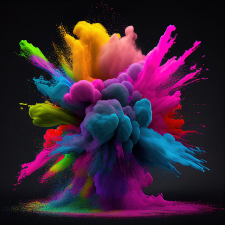 Explosion of colored powder isolated on black background. 3d rendering