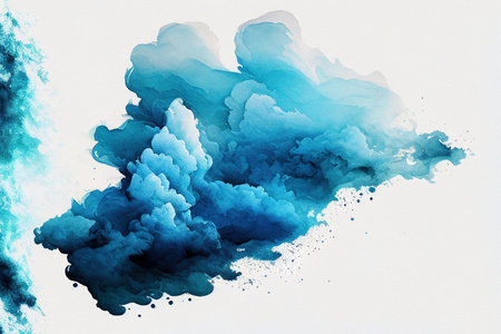 Abstract blue watercolor splash isolated on white background. hand drawn illustrationの写真素材