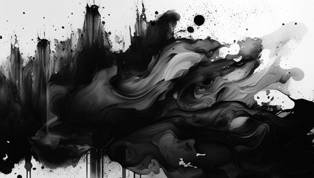 black and white abstract watercolor background, hand drawn illustration, monochromeの写真素材