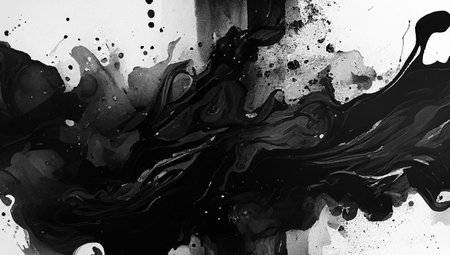 Black and white abstract watercolor background. Hand drawn marbling illustration.の写真素材