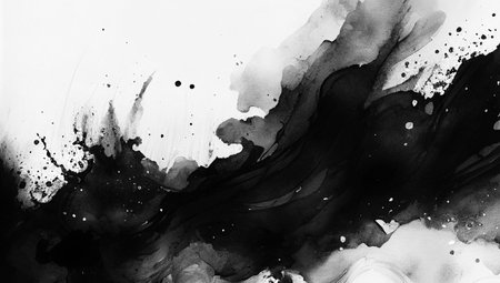 Black and white abstract watercolor background. Hand drawn illustration.の写真素材