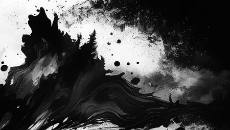 Black and white abstract watercolor background. Hand drawn illustration.の写真素材