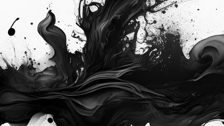 black and white paint mixing in water, monochrome abstract backgroundの写真素材