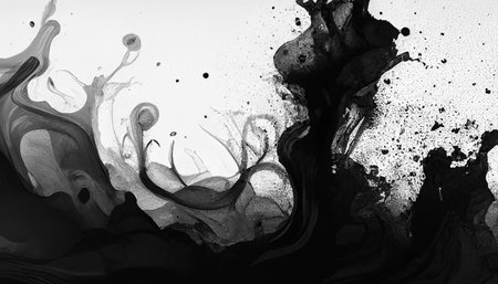 Abstract black and white ink background. Watercolor hand drawn illustration.の写真素材