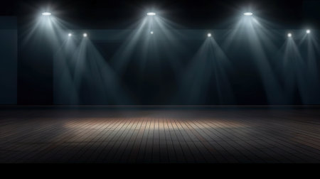 Empty stage with spotlights. 3D rendering. spotlight background.の写真素材