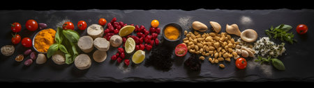 The photo showcases the ingredients of healthy food, including vibrant fruits, fresh vegetables, and nutritious grains. This image captures the essence of wholesome eating, inspiring viewers to embrace a nourishing lifestyle and the benefits of incorporating a variety of nutrient-rich foods into their diet.の素材