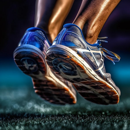 The image showcases the dynamic motion of a runner's feet as they swiftly glide across a gravel track. The textured surface of the track, composed of fine pebbles and small stones, creates a visual contrast against the athlete's athletic shoes. Each step leaves behind a trail of dust and small particles, emphasizing the speed and intensity of the runner's stride. The vibrant energy of the scene is further accentuated by the surrounding greenery, with trees and foliage lining the track, adding a touch of natural beauty to the composition. This captivating image captures the essence of athleticism and the exhilaration of running on a gravel track.の素材