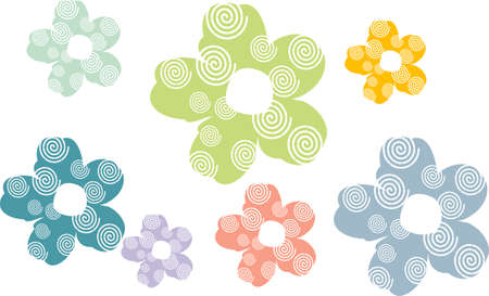 Simple multicolored Flowers with five petals and circles into Them 1のイラスト素材