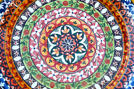 Ceramic plate of colorful geometric figures from Portugal