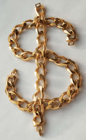 bold golden chain, as dollar's sign の写真素材