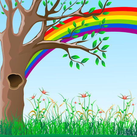 Cute spring vector with rainbow. Vectorのイラスト素材
