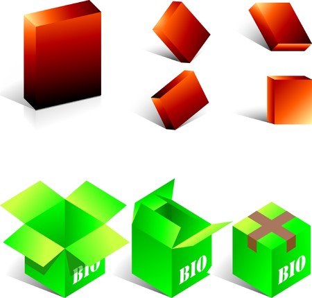 Blank 3D Boxes - Packaging Icons | Orange and Green Bio set.のイラスト素材