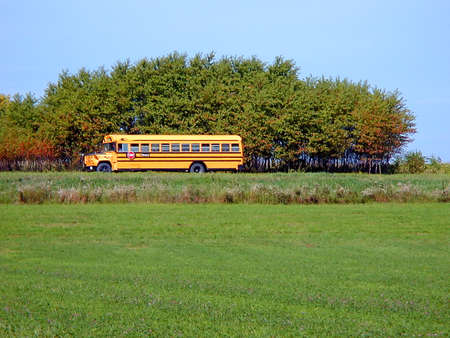 School bus on a country roadの写真素材