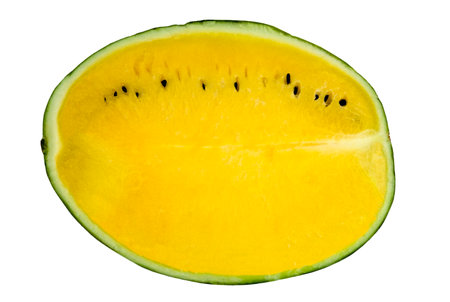 Yellow watermelon on white background with clipping. Healthy food.の写真素材
