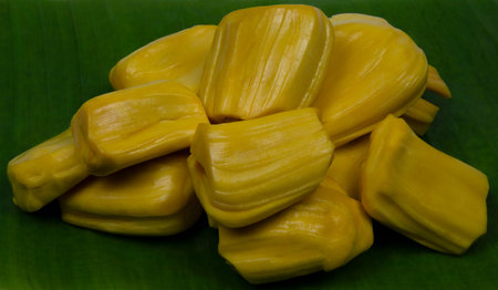 Jack fruits on banana leaf background with clipping. Asian, Thailand.