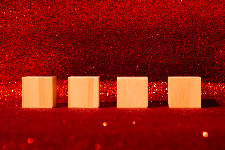 The wooden block cube on red background, Valentine day background, Wallpaper.の写真素材
