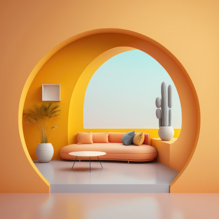 3D Living room interior background, created with Generative AI.の素材