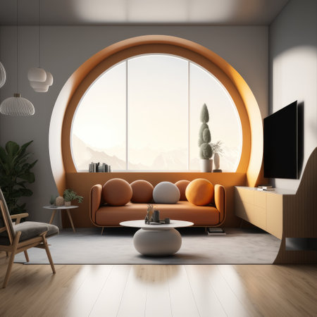 3D Living room interior background, created with Generative AI.の素材