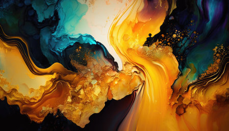 Abstract hand painted alcohol ink texture. Luxury abstract fluid art painting background alcohol ink technique gold, Generative AI.の素材