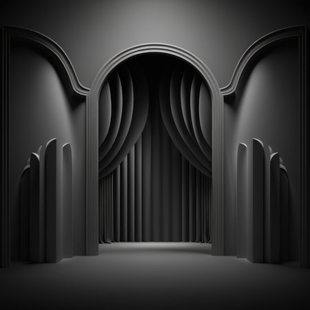 Black podium color 3D background with geometric shapes for product presentation minimal style, stage, Generative AI.の素材