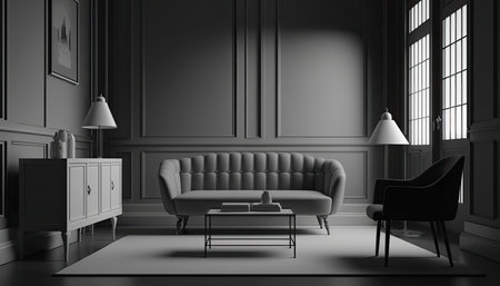 3D Living room interior background, created with Generative AI.の素材