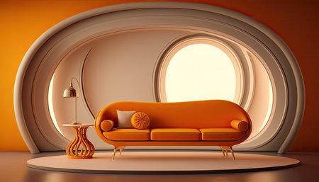 3D Living room interior background, created with Generative AI.の素材
