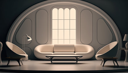 3D Living room interior background, created with Generative AI.の素材