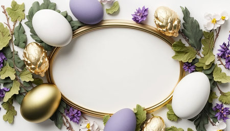 Happy Easter concept with easter eggs, colorful Easter eggs background. Generative AI.の素材