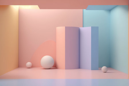 Stand podium wall scene pastel color background, geometric shape for product display presentation, 3D. Generative AI.の素材