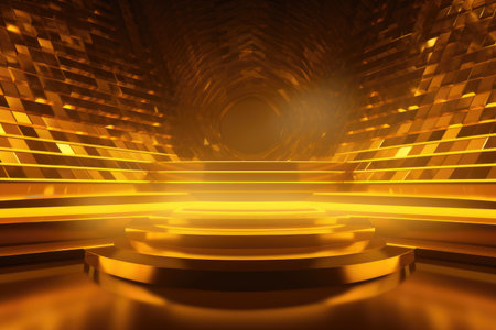 Gold podium color 3D background with geometric shapes for product presentation minimal style, stage. Generative AI.の素材