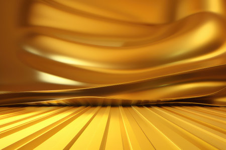 Gold podium color 3D background with geometric shapes for product presentation minimal style, stage. Generative AI.の素材