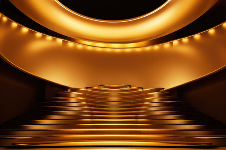 Gold podium color 3D background with geometric shapes for product presentation minimal style, stage. Generative AI.の素材