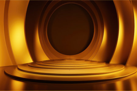 Gold podium color 3D background with geometric shapes for product presentation minimal style, stage. Generative AI.の素材