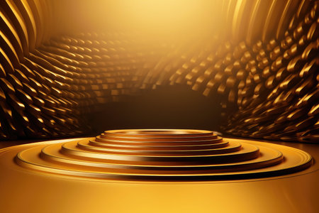 Gold podium color 3D background with geometric shapes for product presentation minimal style, stage. Generative AI.の素材