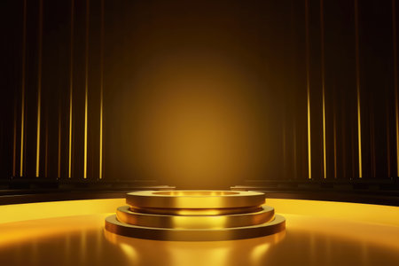 Gold podium color 3D background with geometric shapes for product presentation minimal style, stage. Generative AI.の素材