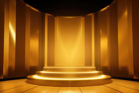 Gold podium color 3D background with geometric shapes for product presentation minimal style, stage. Generative AI.の素材