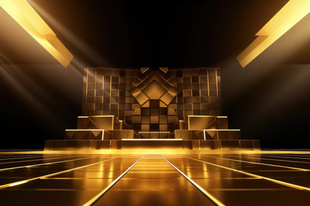 Gold podium color 3D background with geometric shapes for product presentation minimal style, stage. Generative AI.の素材